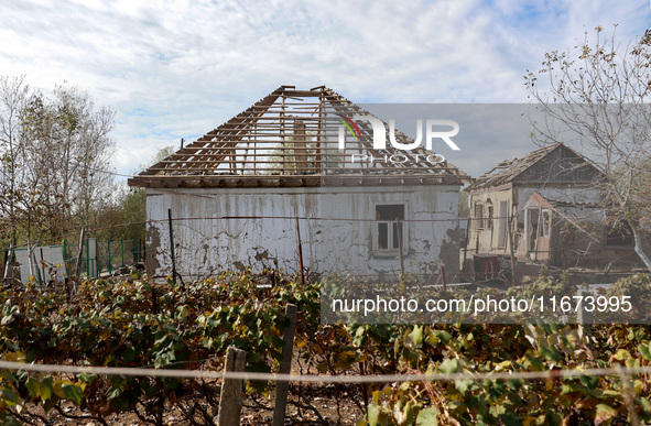 Damaged houses are in Vylkove, Odesa region, southern Ukraine, which is under constant Russian drone attacks, in Vylkove, Ukraine, on Octobe...