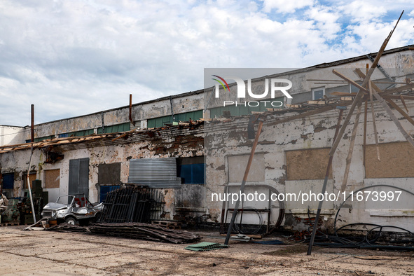 A damaged building is pictured in Vylkove, Ukraine, on October 11, 2024, in the Odesa region, southern Ukraine, which is under constant Russ...