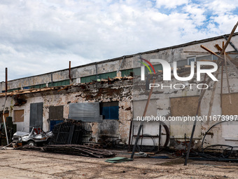 A damaged building is pictured in Vylkove, Ukraine, on October 11, 2024, in the Odesa region, southern Ukraine, which is under constant Russ...