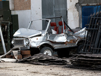 A buggy damaged by a Russian drone attack is in Vylkove, Odesa region, southern Ukraine, on October 11, 2024. NO USE RUSSIA. NO USE BELARUS....