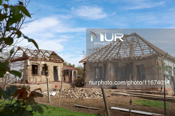 Houses destroyed by a Russian drone attack are in Vylkove, Ukraine, on October 11, 2024. 