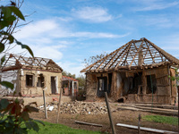 Houses destroyed by a Russian drone attack are in Vylkove, Ukraine, on October 11, 2024. (