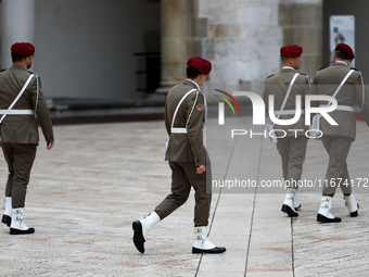 Polish soldiers participate in the meeting of the Presidents of the Arraiolos Group at Wawel Castle in Krakow, Poland, on October 11, 2024....