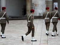 Polish soldiers participate in the meeting of the Presidents of the Arraiolos Group at Wawel Castle in Krakow, Poland, on October 11, 2024....