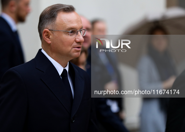 President of Poland Andrzej Duda attends the meeting of the presidents of the Arraiolos group at Wawel Castle in Krakow, Poland, on October...