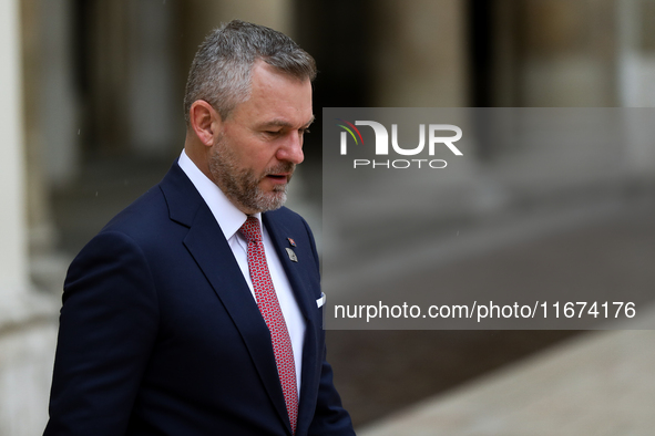 President of Slovakia Peter Pellegrini attends the meeting of the presidents of the Arraiolos group at Wawel Castle in Krakow, Poland, on Oc...