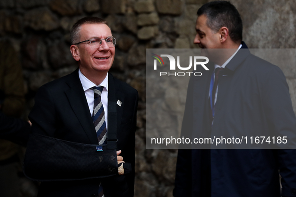 Latvian President Edgars Rinkevics attends the meeting of the presidents of the Arraiolos group at Wawel Castle in Krakow, Poland, on Octobe...