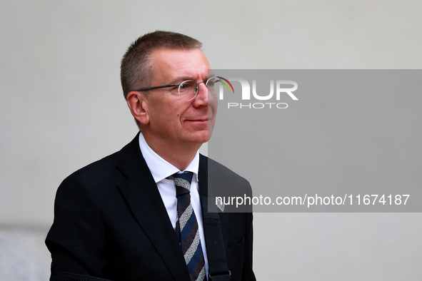 Latvian President Edgars Rinkevics attends the meeting of the presidents of the Arraiolos group at Wawel Castle in Krakow, Poland, on Octobe...