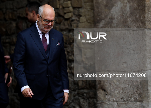 Estonian President Alar Karis attends the meeting of the presidents of the Arraiolos group at Wawel Castle in Krakow, Poland, on October 11,...