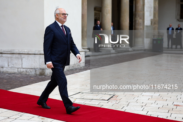 Estonian President Alar Karis attends the meeting of the presidents of the Arraiolos group at Wawel Castle in Krakow, Poland, on October 11,...