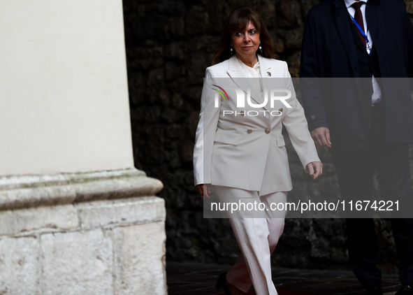 President of Greece Katerina Sakellaropoulou attends the meeting of the presidents of the Arraiolos group at Wawel Castle in Krakow, Poland,...