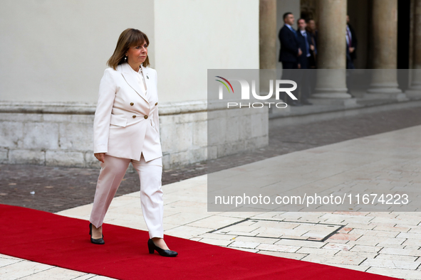 President of Greece Katerina Sakellaropoulou attends the meeting of the presidents of the Arraiolos group at Wawel Castle in Krakow, Poland,...