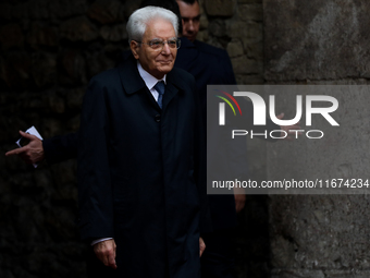 Italian President Sergio Mattarella attends the meeting of the presidents of the Arraiolos group at Wawel Castle in Krakow, Poland, on Octob...