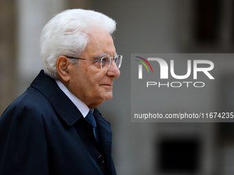 Italian President Sergio Mattarella attends the meeting of the presidents of the Arraiolos group at Wawel Castle in Krakow, Poland, on Octob...