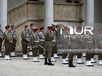 Polish soldiers participate in the meeting of the Presidents of the Arraiolos Group at Wawel Castle in Krakow, Poland, on October 11, 2024....