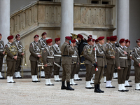 Polish soldiers participate in the meeting of the Presidents of the Arraiolos Group at Wawel Castle in Krakow, Poland, on October 11, 2024....