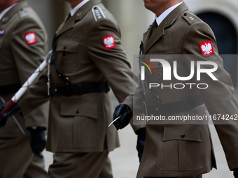 Polish soldiers participate in the meeting of the Presidents of the Arraiolos Group at Wawel Castle in Krakow, Poland, on October 11, 2024....