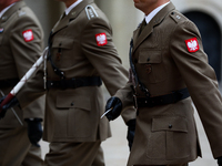 Polish soldiers participate in the meeting of the Presidents of the Arraiolos Group at Wawel Castle in Krakow, Poland, on October 11, 2024....