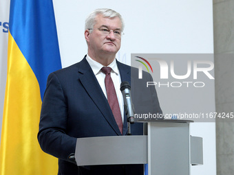 Minister of Foreign Affairs of Ukraine Andrii Sybiha attends a joint news conference with Minister of Foreign Affairs of the Kingdom of Norw...