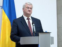 Minister of Foreign Affairs of Ukraine Andrii Sybiha attends a joint news conference with Minister of Foreign Affairs of the Kingdom of Norw...