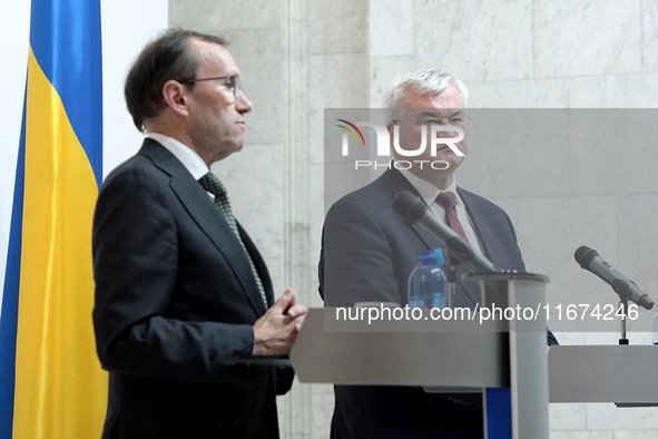 Minister of Foreign Affairs of Ukraine Andrii Sybiha and Minister of Foreign Affairs of the Kingdom of Norway Espen Barth Eide hold a joint...