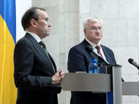 Minister of Foreign Affairs of Ukraine Andrii Sybiha and Minister of Foreign Affairs of the Kingdom of Norway Espen Barth Eide hold a joint...