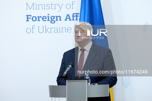 Minister of Foreign Affairs of Ukraine Andrii Sybiha attends a joint news conference with Minister of Foreign Affairs of the Kingdom of Norw...