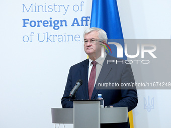 Minister of Foreign Affairs of Ukraine Andrii Sybiha attends a joint news conference with Minister of Foreign Affairs of the Kingdom of Norw...