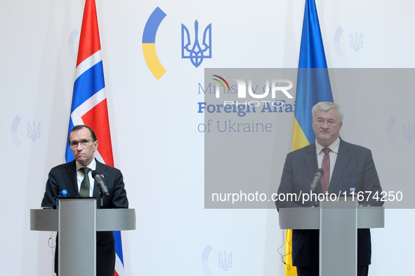 Minister of Foreign Affairs of Ukraine Andrii Sybiha and Minister of Foreign Affairs of the Kingdom of Norway Espen Barth Eide hold a joint...