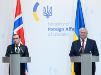 Minister of Foreign Affairs of Ukraine Andrii Sybiha and Minister of Foreign Affairs of the Kingdom of Norway Espen Barth Eide hold a joint...