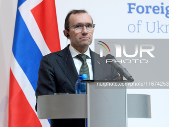 Minister of Foreign Affairs of the Kingdom of Norway, Espen Barth Eide, attends a joint news conference with Minister of Foreign Affairs of...