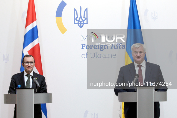 Minister of Foreign Affairs of Ukraine Andrii Sybiha and Minister of Foreign Affairs of the Kingdom of Norway Espen Barth Eide hold a joint...