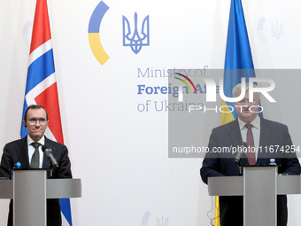 Minister of Foreign Affairs of Ukraine Andrii Sybiha and Minister of Foreign Affairs of the Kingdom of Norway Espen Barth Eide hold a joint...