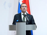 Minister of Foreign Affairs of the Kingdom of Norway, Espen Barth Eide, attends a joint news conference with Minister of Foreign Affairs of...