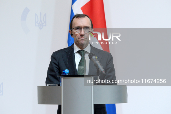 Minister of Foreign Affairs of the Kingdom of Norway, Espen Barth Eide, attends a joint news conference with Minister of Foreign Affairs of...