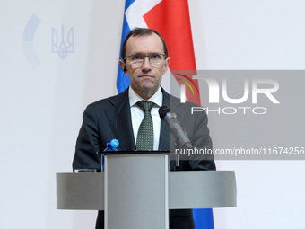 Minister of Foreign Affairs of the Kingdom of Norway, Espen Barth Eide, attends a joint news conference with Minister of Foreign Affairs of...