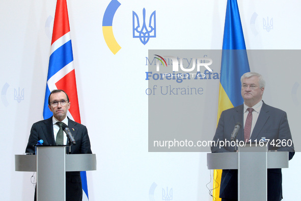 Minister of Foreign Affairs of Ukraine Andrii Sybiha and Minister of Foreign Affairs of the Kingdom of Norway Espen Barth Eide hold a joint...