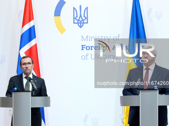 Minister of Foreign Affairs of Ukraine Andrii Sybiha and Minister of Foreign Affairs of the Kingdom of Norway Espen Barth Eide hold a joint...