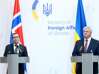 Minister of Foreign Affairs of Ukraine Andrii Sybiha and Minister of Foreign Affairs of the Kingdom of Norway Espen Barth Eide hold a joint...