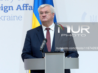 Minister of Foreign Affairs of Ukraine Andrii Sybiha attends a joint news conference with Minister of Foreign Affairs of the Kingdom of Norw...