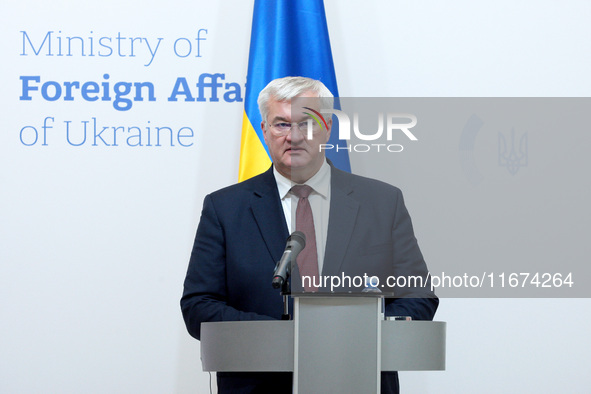 Minister of Foreign Affairs of Ukraine Andrii Sybiha attends a joint news conference with Minister of Foreign Affairs of the Kingdom of Norw...