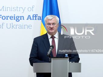 Minister of Foreign Affairs of Ukraine Andrii Sybiha attends a joint news conference with Minister of Foreign Affairs of the Kingdom of Norw...