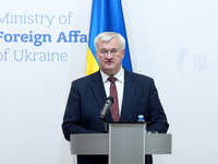 Minister of Foreign Affairs of Ukraine Andrii Sybiha attends a joint news conference with Minister of Foreign Affairs of the Kingdom of Norw...