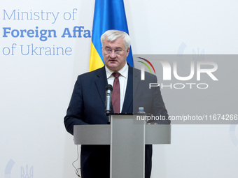 Minister of Foreign Affairs of Ukraine Andrii Sybiha attends a joint news conference with Minister of Foreign Affairs of the Kingdom of Norw...