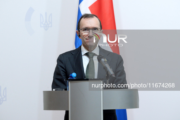 Minister of Foreign Affairs of the Kingdom of Norway, Espen Barth Eide, attends a joint news conference with Minister of Foreign Affairs of...