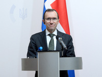 Minister of Foreign Affairs of the Kingdom of Norway, Espen Barth Eide, attends a joint news conference with Minister of Foreign Affairs of...