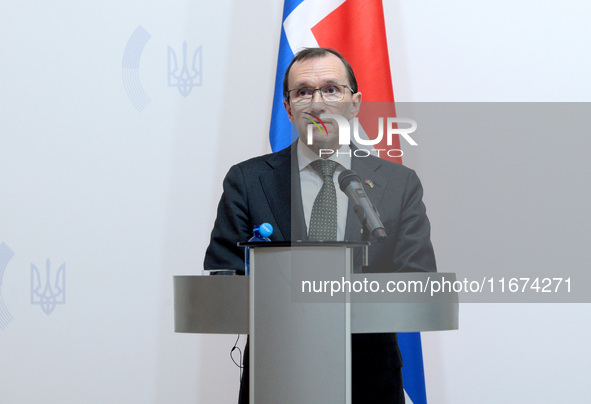 Minister of Foreign Affairs of the Kingdom of Norway, Espen Barth Eide, attends a joint news conference with Minister of Foreign Affairs of...