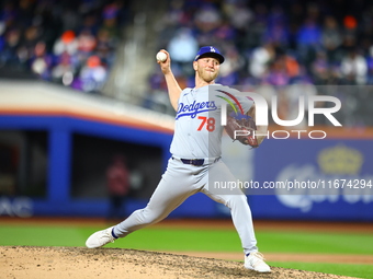 Los Angeles Dodgers relief pitcher Ben Casparius #78 throws during the eighth inning in Game 3 of the baseball NL Championship Series agains...