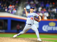 Los Angeles Dodgers relief pitcher Ben Casparius #78 throws during the eighth inning in Game 3 of the baseball NL Championship Series agains...