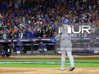 Enrique Hernandez #8 of the Los Angeles Dodgers hits a home run during the sixth inning in Game 3 of the baseball NL Championship Series aga...